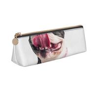 KemEng Bulldog francese felice del cane curioso, Astuccio portapenne triangolare Astuccio portapenne portatile in pelle con cerniera Astuccio porta cosmetici