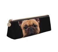 KemEng Bulldog francese sul nero, Astuccio portapenne triangolare Astuccio portapenne portatile in pelle con cerniera Astuccio porta cosmetici