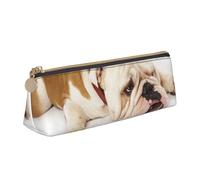 KemEng Bulldog inglese Fotografia di Bulldog triste e stanco con crema marrone, Astuccio portapenne triangolare Astuccio portapenne portatile in pelle con cerniera Astuccio porta cosmetici