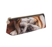 KemEng Bulldog inglese muso animali domestici cani che dormono, Astuccio portapenne triangolare Astuccio portapenne portatile in pelle con cerniera Astuccio porta cosmetici