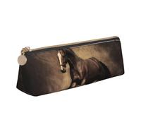 KemEng Caffè del cavallo in corsa, Astuccio portapenne triangolare Astuccio portapenne portatile in pelle con cerniera Astuccio porta cosmetici