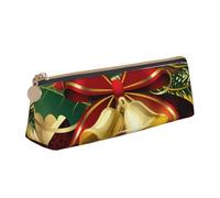 KemEng Campane d'oro del nastro rosso di Natale, Astuccio portapenne triangolare Astuccio portapenne portatile in pelle con cerniera Astuccio porta cosmetici