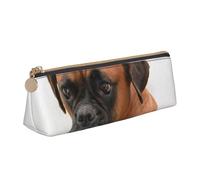 KemEng Cane Boxer Con La Faccia Triste, Astuccio portapenne triangolare Astuccio portapenne portatile in pelle con cerniera Astuccio porta cosmetici