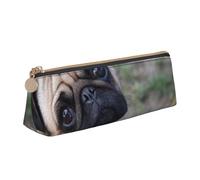 KemEng Cane carlino stampato, Astuccio portapenne triangolare Astuccio portapenne portatile in pelle con cerniera Astuccio porta cosmetici