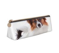 KemEng Cane Papillon Lanuginoso, Astuccio portapenne triangolare Astuccio portapenne portatile in pelle con cerniera Astuccio porta cosmetici
