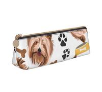 KemEng Cane sorridente Yorkshire Terrier, Astuccio portapenne triangolare Astuccio portapenne portatile in pelle con cerniera Astuccio porta cosmetici