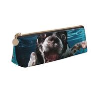 KemEng Cane subacqueo Boston Terrier, Astuccio portapenne triangolare Astuccio portapenne portatile in pelle con cerniera Astuccio porta cosmetici