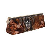 KemEng Cani Boxer Autunno, Astuccio portapenne triangolare Astuccio portapenne portatile in pelle con cerniera Astuccio porta cosmetici