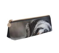 KemEng Cani grigi bianchi di neve di inverno del pastore australiano, Astuccio portapenne triangolare Astuccio portapenne portatile in pelle con cerniera Astuccio porta cosmetici