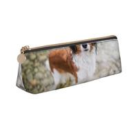 KemEng Cani Nel Fiume Acqua Marrone Bianco Cani Paniel, Astuccio portapenne triangolare Astuccio portapenne portatile in pelle con cerniera Astuccio porta cosmetici