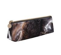 KemEng Cani ricci bianchi brunastri di Cocker Spaniel inglese, Astuccio portapenne triangolare Astuccio portapenne portatile in pelle con cerniera Astuccio porta cosmetici