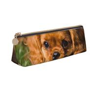 KemEng Cani ricci marroni Cavalier King Charles Spaniel, Astuccio portapenne triangolare Astuccio portapenne portatile in pelle con cerniera Astuccio porta cosmetici