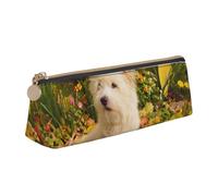 KemEng Cani Westie Autumn West Highland White Terrier, Astuccio portapenne triangolare Astuccio portapenne portatile in pelle con cerniera Astuccio porta cosmetici