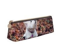 KemEng Cani Westie Bokeh West Highland White Terrier, Astuccio portapenne triangolare Astuccio portapenne portatile in pelle con cerniera Astuccio porta cosmetici