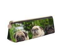 KemEng Carlino Amicizia Bokeh Cani Animali Amici Carlino, Astuccio portapenne triangolare Astuccio portapenne portatile in pelle con cerniera Astuccio porta cosmetici