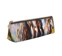 KemEng Cavalli degli indiani nativi americani, Astuccio portapenne triangolare Astuccio portapenne portatile in pelle con cerniera Astuccio porta cosmetici