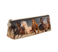 KemEng Cavalli marroni al galoppo nel deserto stampati, Astuccio portapenne triangolare Astuccio portapenne portatile in pelle con cerniera Astuccio porta cosmetici
