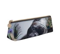 KemEng Centro commerciale Bulldog francese Cani neri Animali domestici, Astuccio portapenne triangolare Astuccio portapenne portatile in pelle con cerniera Astuccio porta cosmetici