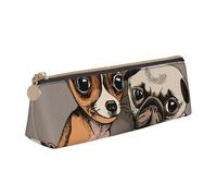 KemEng Chihuahua Bulldog carino carlino cane animale domestico amici cucciolo beige, Astuccio portapenne triangolare Astuccio portapenne portatile in pelle con cerniera Astuccio porta cosmetici