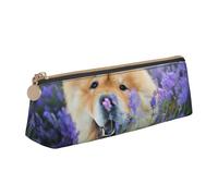 KemEng Chow-Chow dolce soffice cani marroni viola selvatici, Astuccio portapenne triangolare Astuccio portapenne portatile in pelle con cerniera Astuccio porta cosmetici