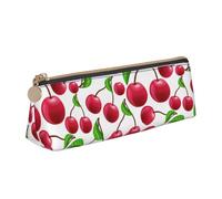 KemEng Ciliegie rosse stampate, Astuccio portapenne triangolare Astuccio portapenne portatile in pelle con cerniera Astuccio porta cosmetici