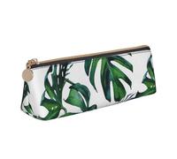 KemEng Corallo tropicale delle foglie di palma dell'ibisco, Astuccio portapenne triangolare Astuccio portapenne portatile in pelle con cerniera Astuccio porta cosmetici
