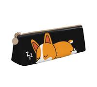 KemEng Corgi carino che dorme, Astuccio portapenne triangolare Astuccio portapenne portatile in pelle con cerniera Astuccio porta cosmetici