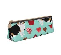 KemEng Corgi Tricolore Cani Cane, Astuccio portapenne triangolare Astuccio portapenne portatile in pelle con cerniera Astuccio porta cosmetici
