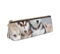 KemEng Cuccioli Husky Cani stampati carini, Astuccio portapenne triangolare Astuccio portapenne portatile in pelle con cerniera Astuccio porta cosmetici