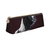 KemEng Cucciolo Di Cocker Spaniel Spaniel In Bianco E Nero, Astuccio portapenne triangolare Astuccio portapenne portatile in pelle con cerniera Astuccio porta cosmetici