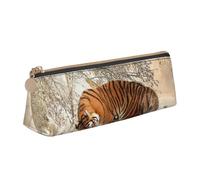 KemEng Cucciolo di tigre Famiglia di tigri giovani, Astuccio portapenne triangolare Astuccio portapenne portatile in pelle con cerniera Astuccio porta cosmetici