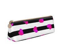 KemEng Cuore rosa sulla linea nera, Astuccio portapenne triangolare Astuccio portapenne portatile in pelle con cerniera Astuccio porta cosmetici