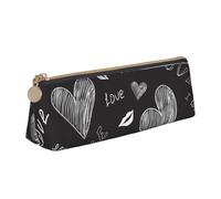 KemEng Cuori scritti a mano parole amore, Astuccio portapenne triangolare Astuccio portapenne portatile in pelle con cerniera Astuccio porta cosmetici
