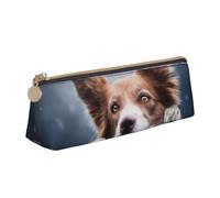 KemEng Dio Brown Border Collie Bokeh Con Gli Occhi Gialli, Astuccio portapenne triangolare Astuccio portapenne portatile in pelle con cerniera Astuccio porta cosmetici