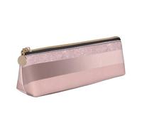 KemEng Elegante striscia rosa cipria glitter oro rosa, Astuccio portapenne triangolare Astuccio portapenne portatile in pelle con cerniera Astuccio porta cosmetici