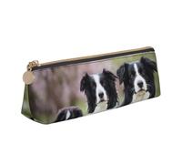 KemEng Famiglia dei Border Collie, Astuccio portapenne triangolare Astuccio portapenne portatile in pelle con cerniera Astuccio porta cosmetici