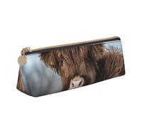 KemEng Fauna selvatica scozzese della mucca dell'altopiano, Astuccio portapenne triangolare Astuccio portapenne portatile in pelle con cerniera Astuccio porta cosmetici