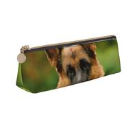 KemEng Felice pastore tedesco stampato, Astuccio portapenne triangolare Astuccio portapenne portatile in pelle con cerniera Astuccio porta cosmetici