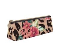 KemEng Fiore leopardo vintage stampato, Astuccio portapenne triangolare Astuccio portapenne portatile in pelle con cerniera Astuccio porta cosmetici