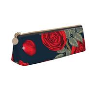 KemEng Fiori di rose rosse, Astuccio portapenne triangolare Astuccio portapenne portatile in pelle con cerniera Astuccio porta cosmetici