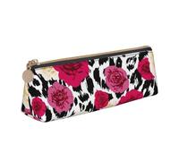 KemEng Fiori leopardati colorati, Astuccio portapenne triangolare Astuccio portapenne portatile in pelle con cerniera Astuccio porta cosmetici