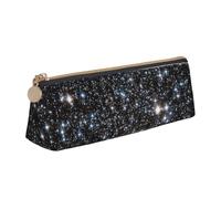 KemEng Glitter Galaxy stampato, non veri glitter, Astuccio portapenne triangolare Astuccio portapenne portatile in pelle con cerniera Astuccio porta cosmetici