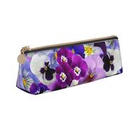 KemEng Grafica Pansy Pasqua Fiori primaverili, Astuccio portapenne triangolare Astuccio portapenne portatile in pelle con cerniera Astuccio porta cosmetici
