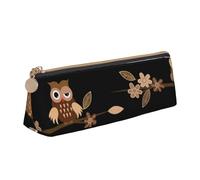 KemEng Gufi svegli del fumetto marrone, Astuccio portapenne triangolare Astuccio portapenne portatile in pelle con cerniera Astuccio porta cosmetici