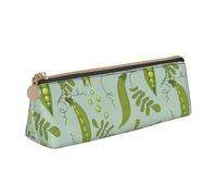 KemEng I piselli verdi lasciano il blu, Astuccio portapenne triangolare Astuccio portapenne portatile in pelle con cerniera Astuccio porta cosmetici