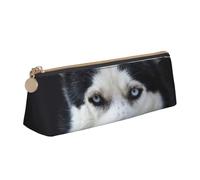 KemEng Il bel cane dalla faccia di Husky divertente, Astuccio portapenne triangolare Astuccio portapenne portatile in pelle con cerniera Astuccio porta cosmetici