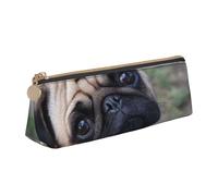 KemEng Il cane divertente del carlino ti guarda, Astuccio portapenne triangolare Astuccio portapenne portatile in pelle con cerniera Astuccio porta cosmetici