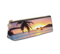 KemEng Isola tropicale della palma di alba, Astuccio portapenne triangolare Astuccio portapenne portatile in pelle con cerniera Astuccio porta cosmetici