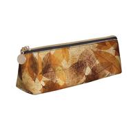 KemEng Lino autunnale marrone beige con foglie dorate, Astuccio portapenne triangolare Astuccio portapenne portatile in pelle con cerniera Astuccio porta cosmetici
