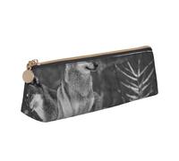 KemEng Lupo selvaggio stampato, Astuccio portapenne triangolare Astuccio portapenne portatile in pelle con cerniera Astuccio porta cosmetici